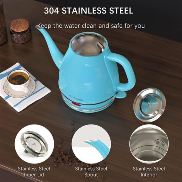 Electric Gooseneck Kettle, 1L 1500W Fast Boil,100% Stainless Steel BPA Free Pour - Picture 4 of 6